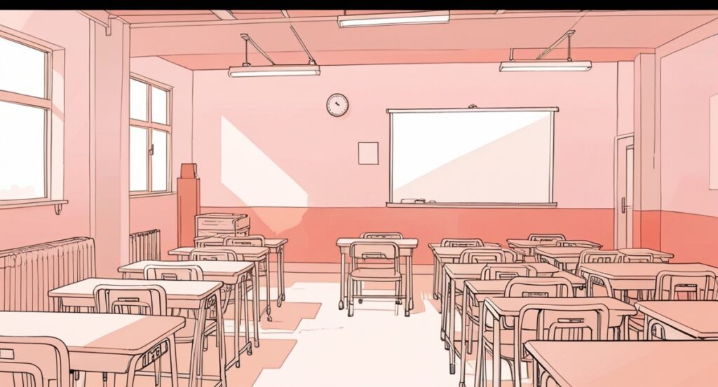 a room with desks and chairs