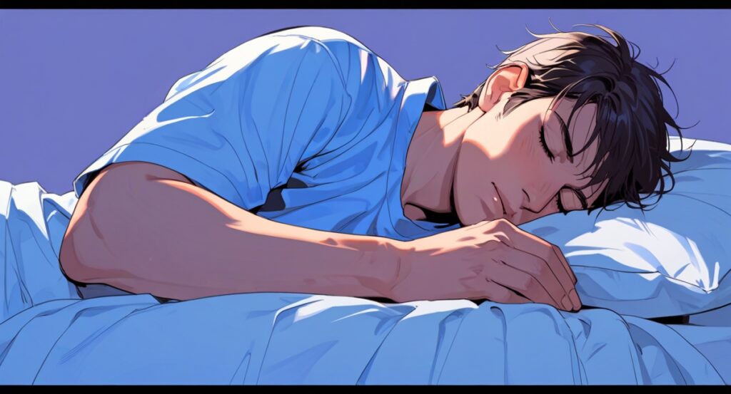 a man sleeping on a bed