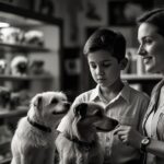A boy at the Pet Shop with mom talking with shopkeeper