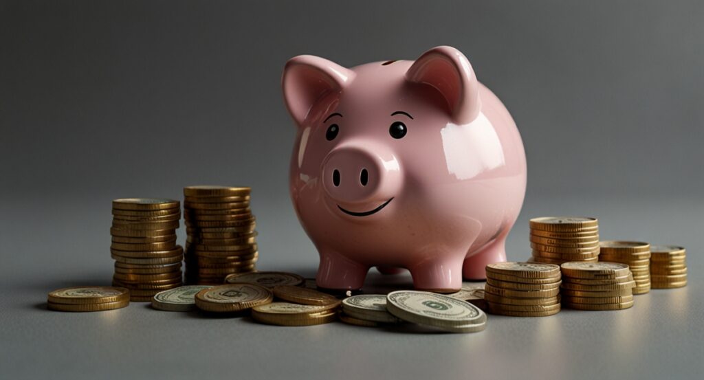 piggy bank and money (no background)