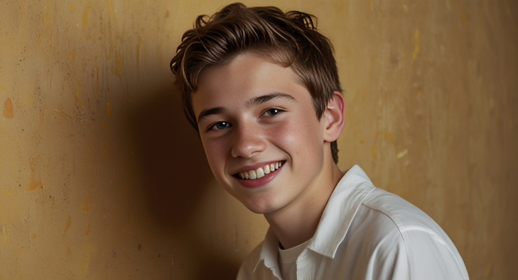 a smiling boy in a white shirt- Mix Stories