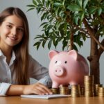 student saving money with a piggy bank