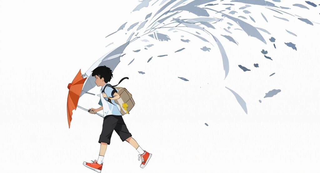 a cartoon of a boy holding an umbrella